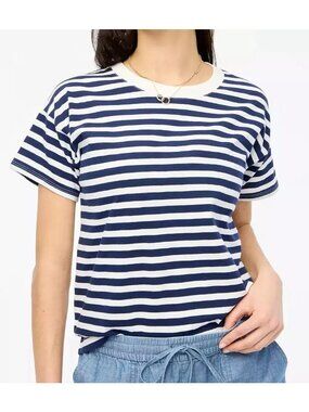 J. Crew Women's Navy White Striped Crew Neck Short Sleeve Tee Size Medium NWT